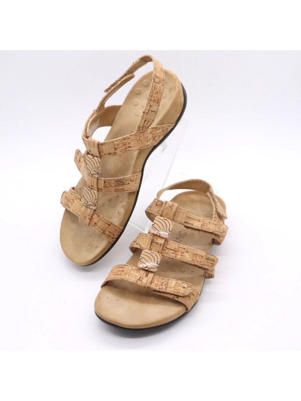 Vionic Sandals Amber Cork Strappy Women's Sz 6 Tan Comfort Orthotic Casual